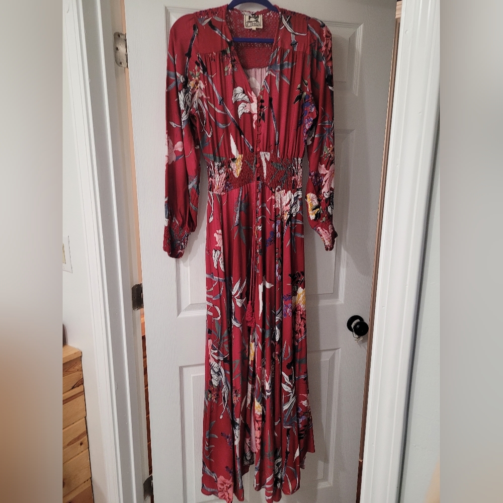 Long sleeve  boho button down floral dress size large